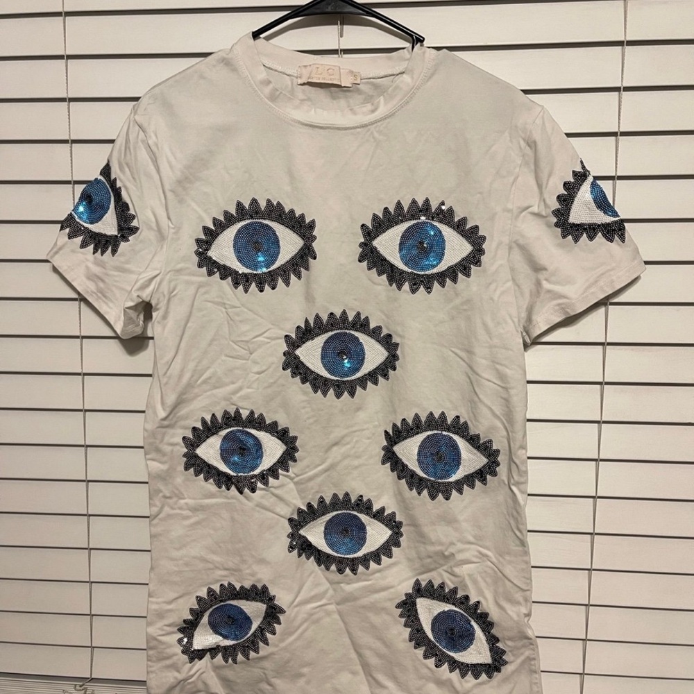 Eye-Patterned Mini Dress - White and Blue